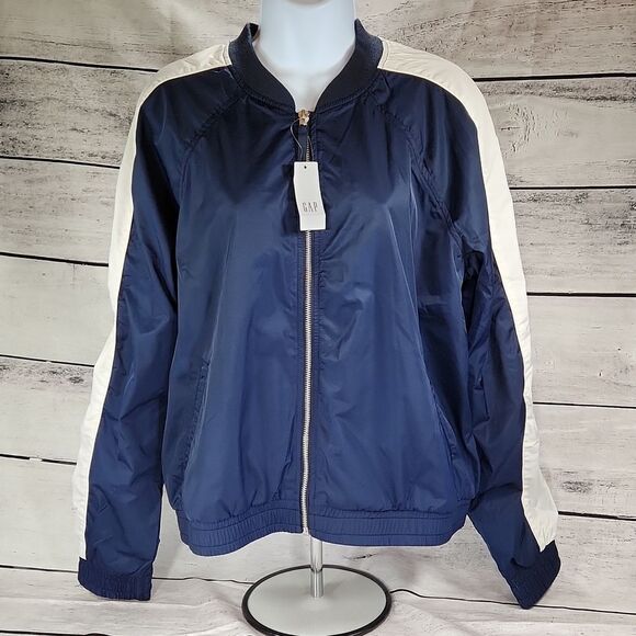 🧚♂️NWT Gap Blue Lined Zippered Lightweight Track Jacket Large - Picture 3 of 10